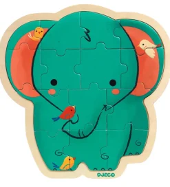 Djeco Puslespil - 16 Brikker - Træ - Elefant