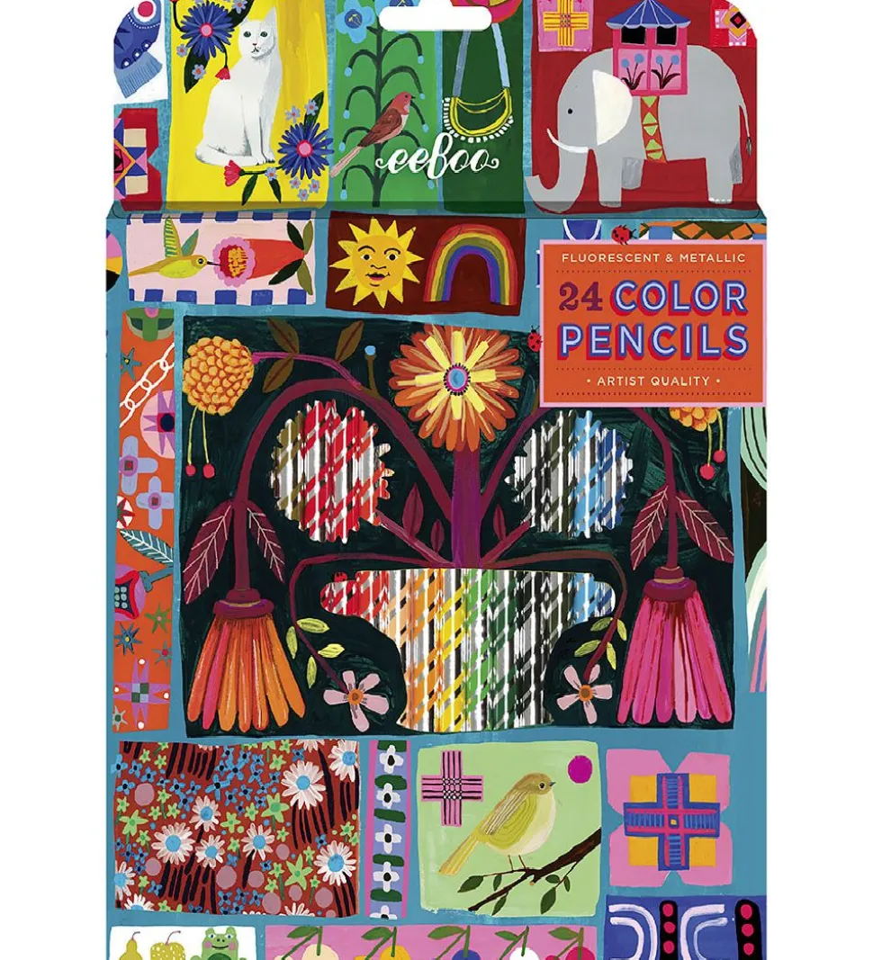 Eeboo Farveblyanter - 24 Stk. - Neon/Metal - Dutch Quilt Sampler