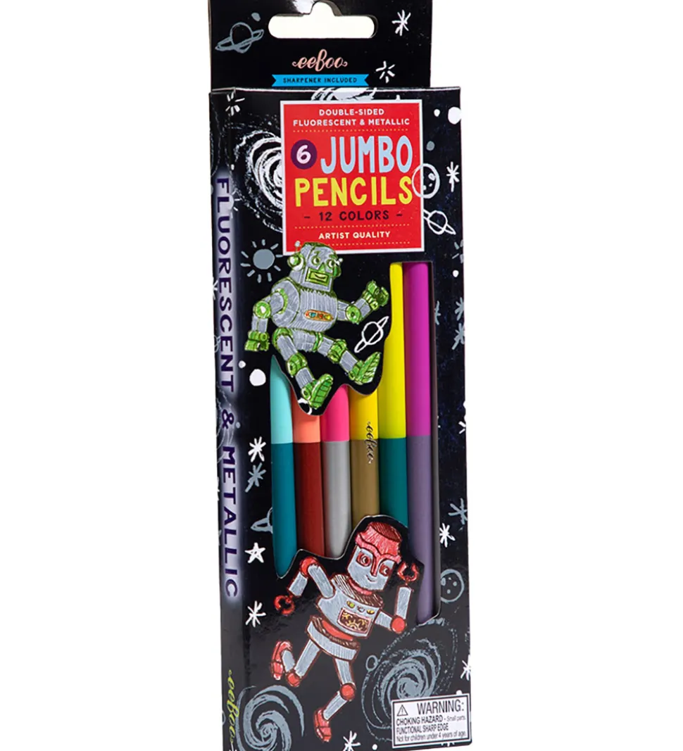 Eeboo Farveblyanter m. Blyantspidser - Jumbo - 6 Stk. - Robot