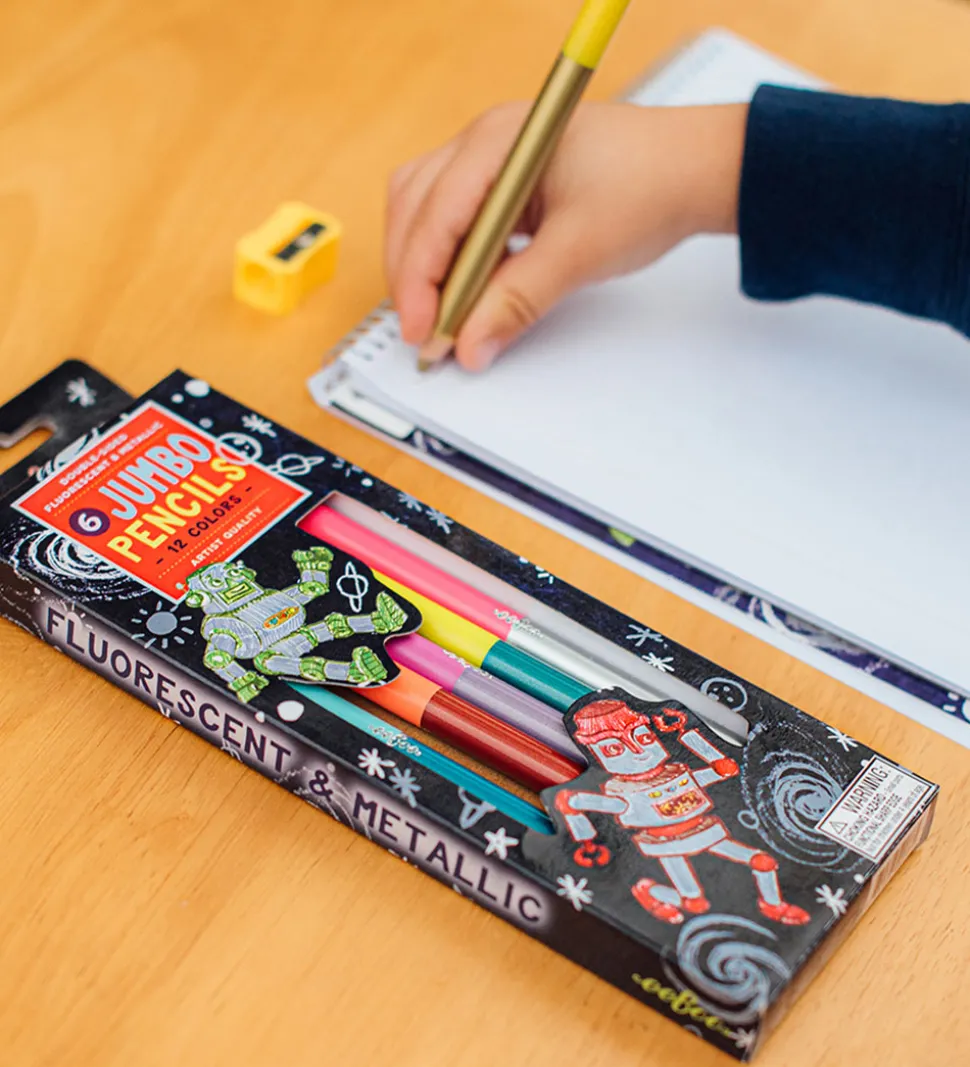 Eeboo Farveblyanter m. Blyantspidser - Jumbo - 6 Stk. - Robot