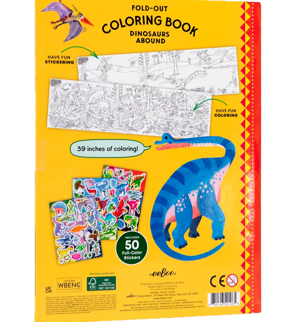 Eeboo Fold Ud Malebog m. Klistermærker - Dinosaurer