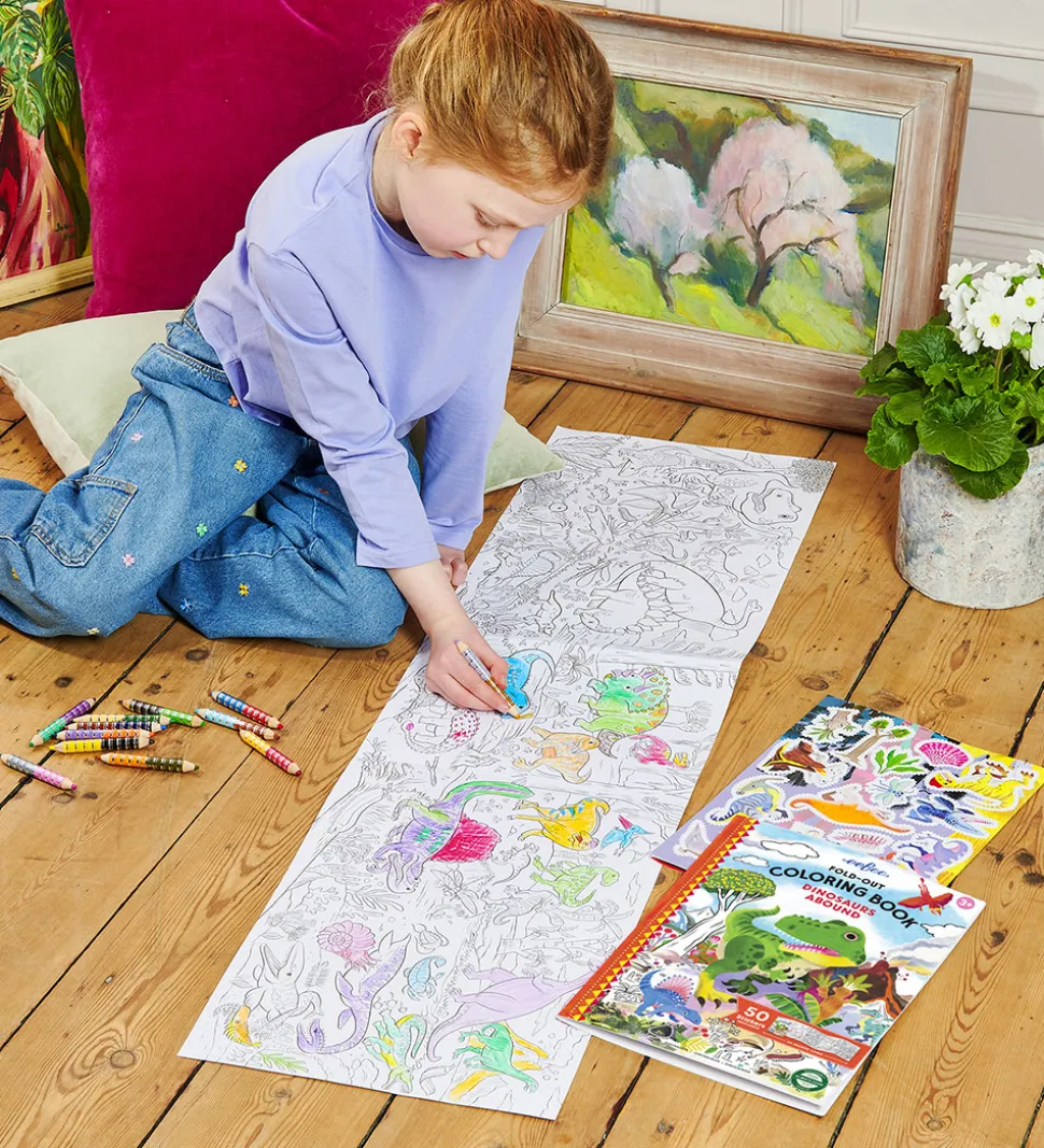 Eeboo Fold Ud Malebog m. Klistermærker - Dinosaurer