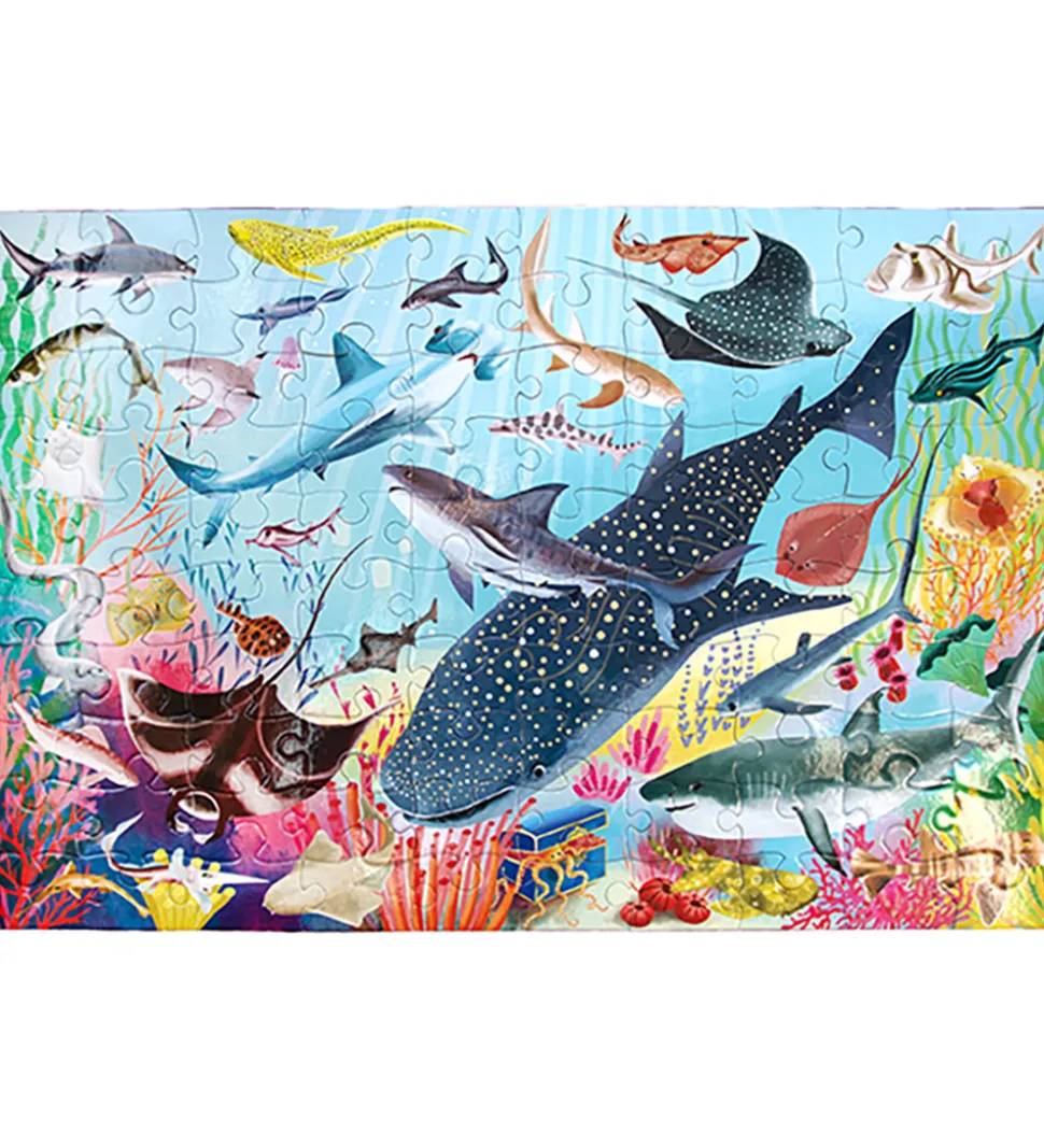 Eeboo Puslespil - 100 Brikker - 45,7x68,5 cm - Hajer i Dybet