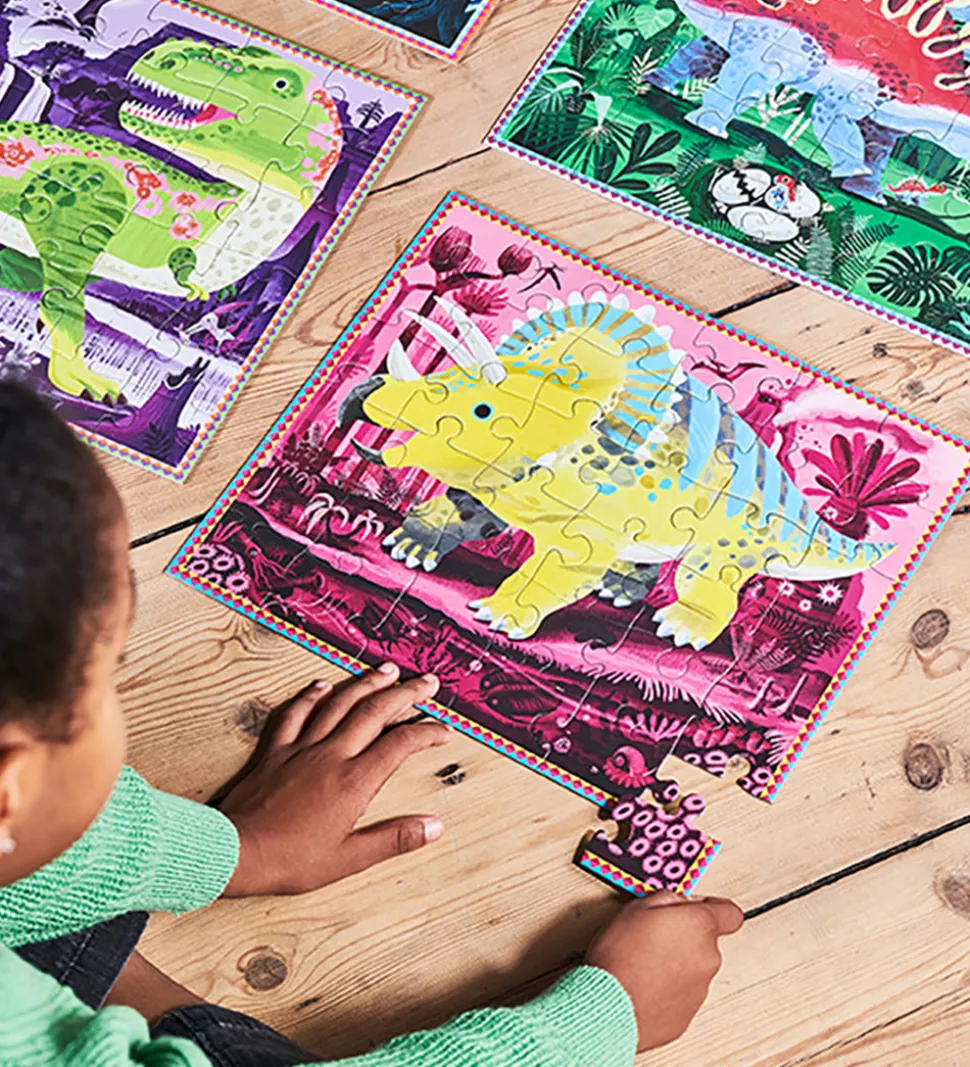 Eeboo Puslespil - Lyser i Mørke - 4x36 Brikker - Dinosaurer