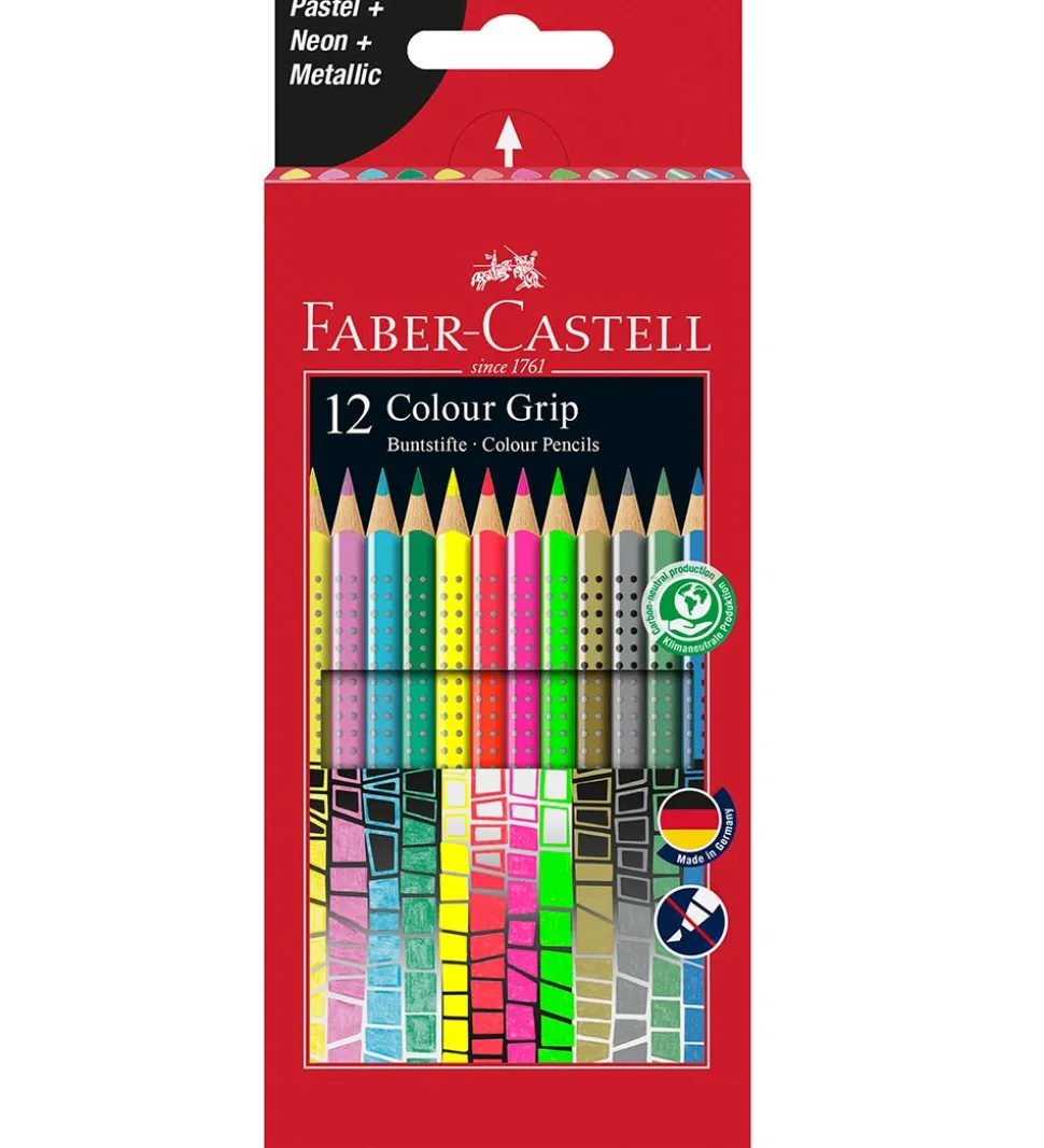 Faber-Castell Farveblyanter - Grip - 12 stk - Pastel/Neon/Metall