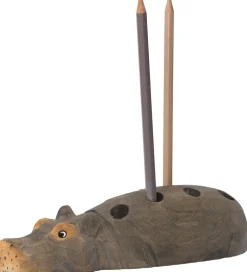 ferm Living Blyantsholder - Hippo - 19x7x4,5 cm - Handskåret Træ