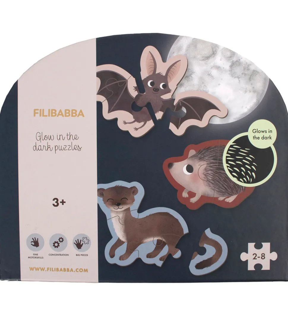 Filibabba Puslespil - Selvlysende - 2-8 Brikker - Skovens Dyr