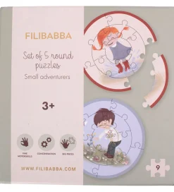 Filibabba Puslespil-sæt - Runde - 5x9 Brikker - Små Eventyrere