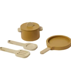 Flexa Play Køkkensæt - Gryde og Pande - Mustard/Naturalwood