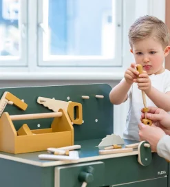 Flexa Værktøjskasse - Træ - Play - 4 Dele - Mustard/Birch Plywoo