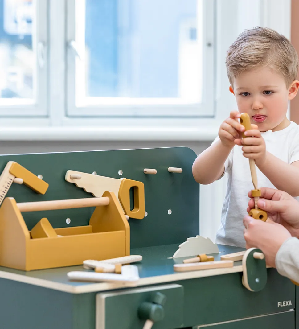 Flexa Værktøjskasse - Træ - Play - 4 Dele - Mustard/Birch Plywoo