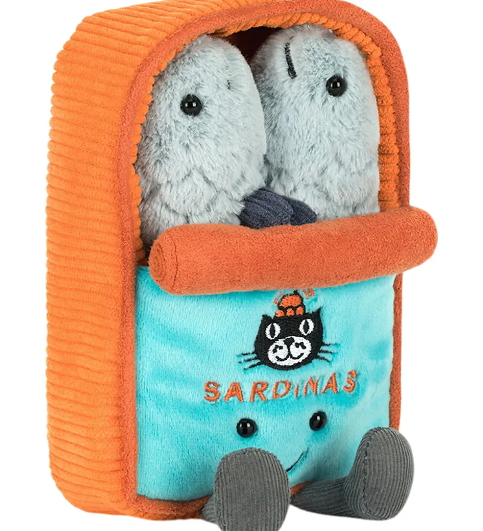 Jellycat Bamse - 17x11 cm - Amuseables Sardine Tin - Orange/Grå
