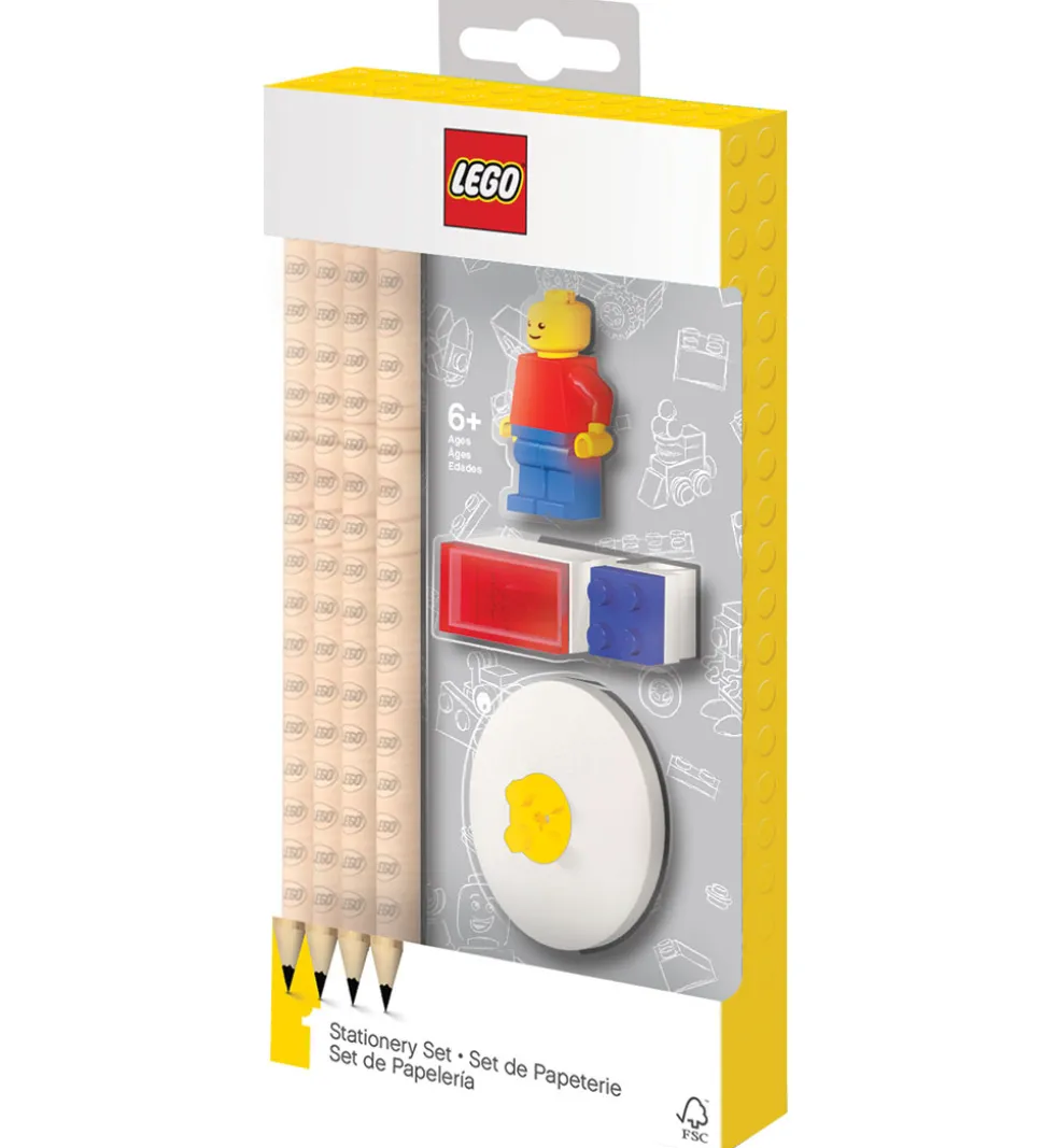 LEGO® Stationery Blyantsæt - 8 Dele - Rød/Blå m. Minifigur