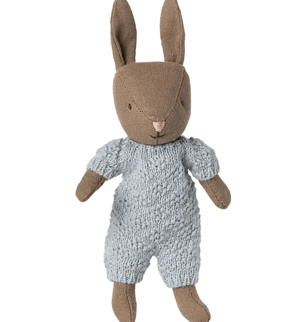 Maileg Hare - Micro - Strikket Dragt - Brun/Blå