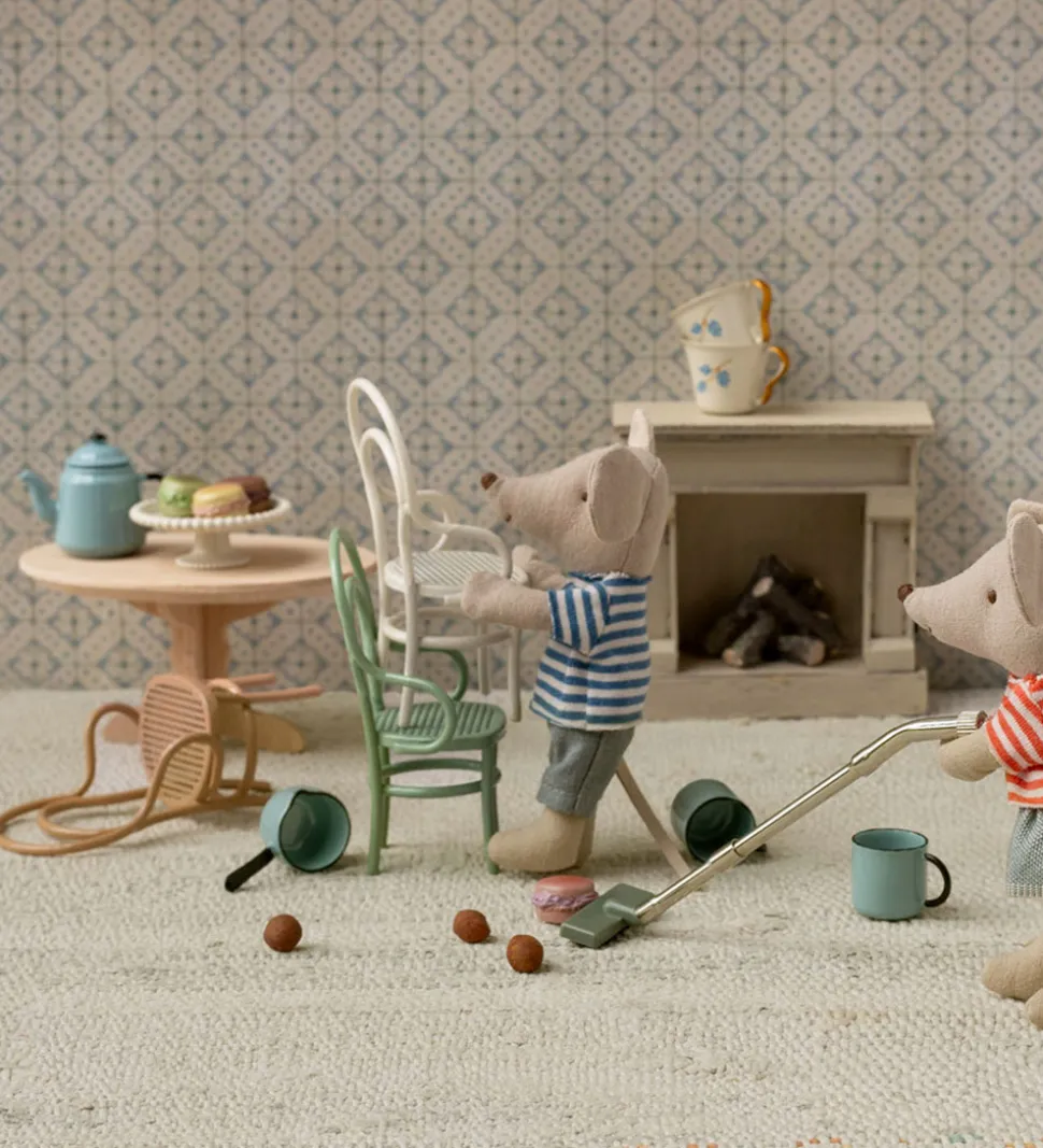 Maileg Miniature Vintagestol - Mus - Råhvid