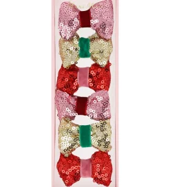 Meri Meri Hårsløjfer - 6-pak - 5,5 cm - Rød/Rosa/Guld m. Paillet