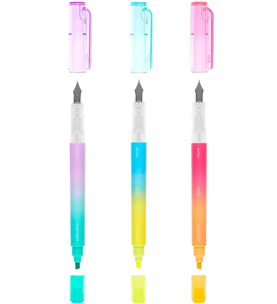 Ooly Dobbeltsidet Tuscher - 3 Stk - 2 In 1 Fountain Pens + Highl
