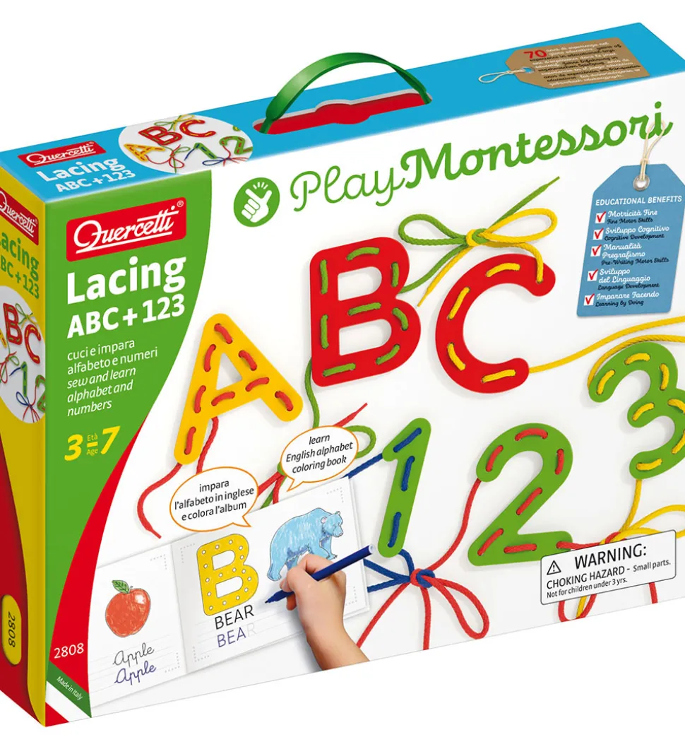 Quercetti Læringssæt - Lacing ABC+123 - Play Montessori - 2802