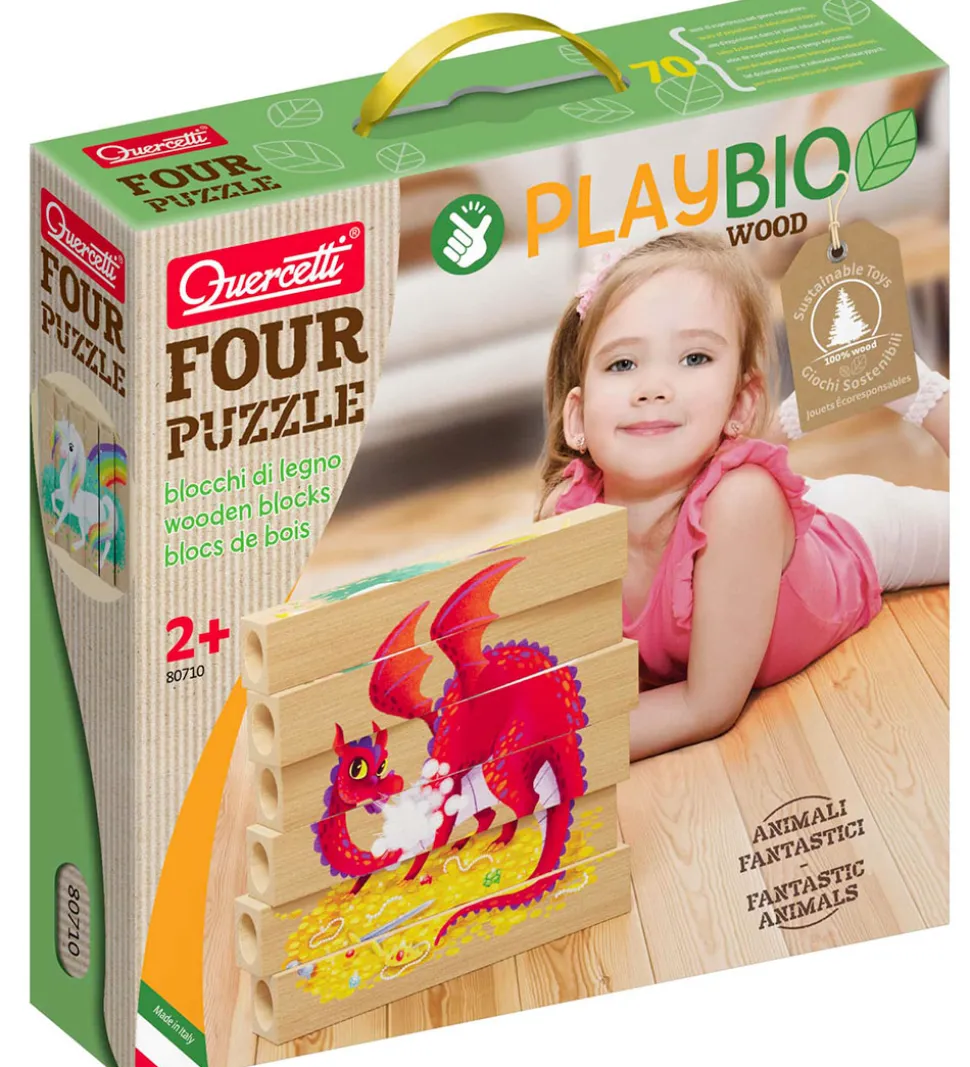 Quercetti Puslespil - Playbio Træ - Fabeldyr - 4x6 Brikker - 807