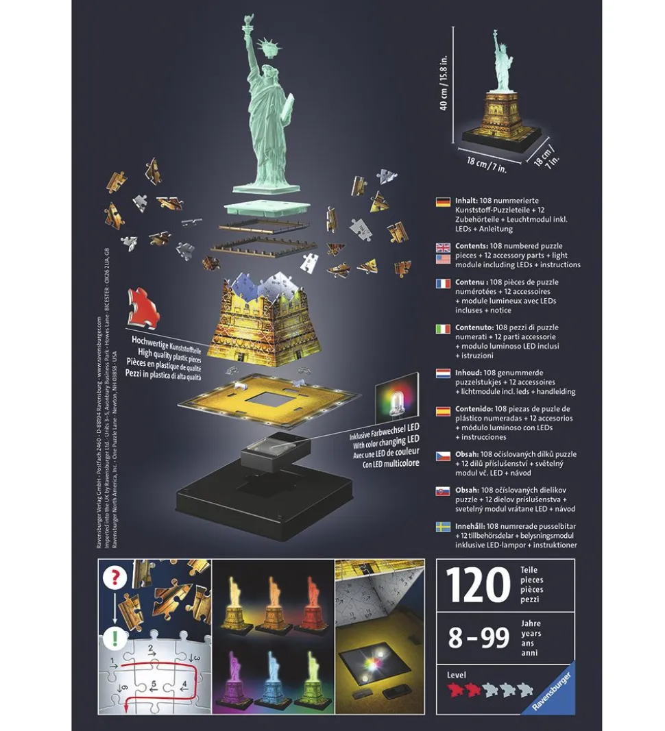 Ravensburger 3D Puslespil - 120 Brikker - Statue of Liberty Nigh