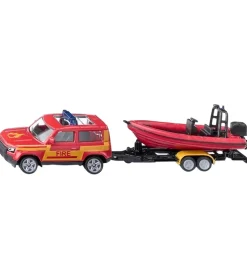 Siku Bil m. Båd - Land Rover Defender m. Boat - Rød/Gul