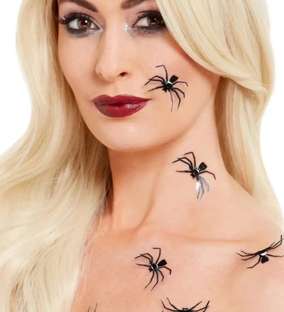 Smiffys Klistermærker - 3D Spider Stickers - 6-pak - Sort