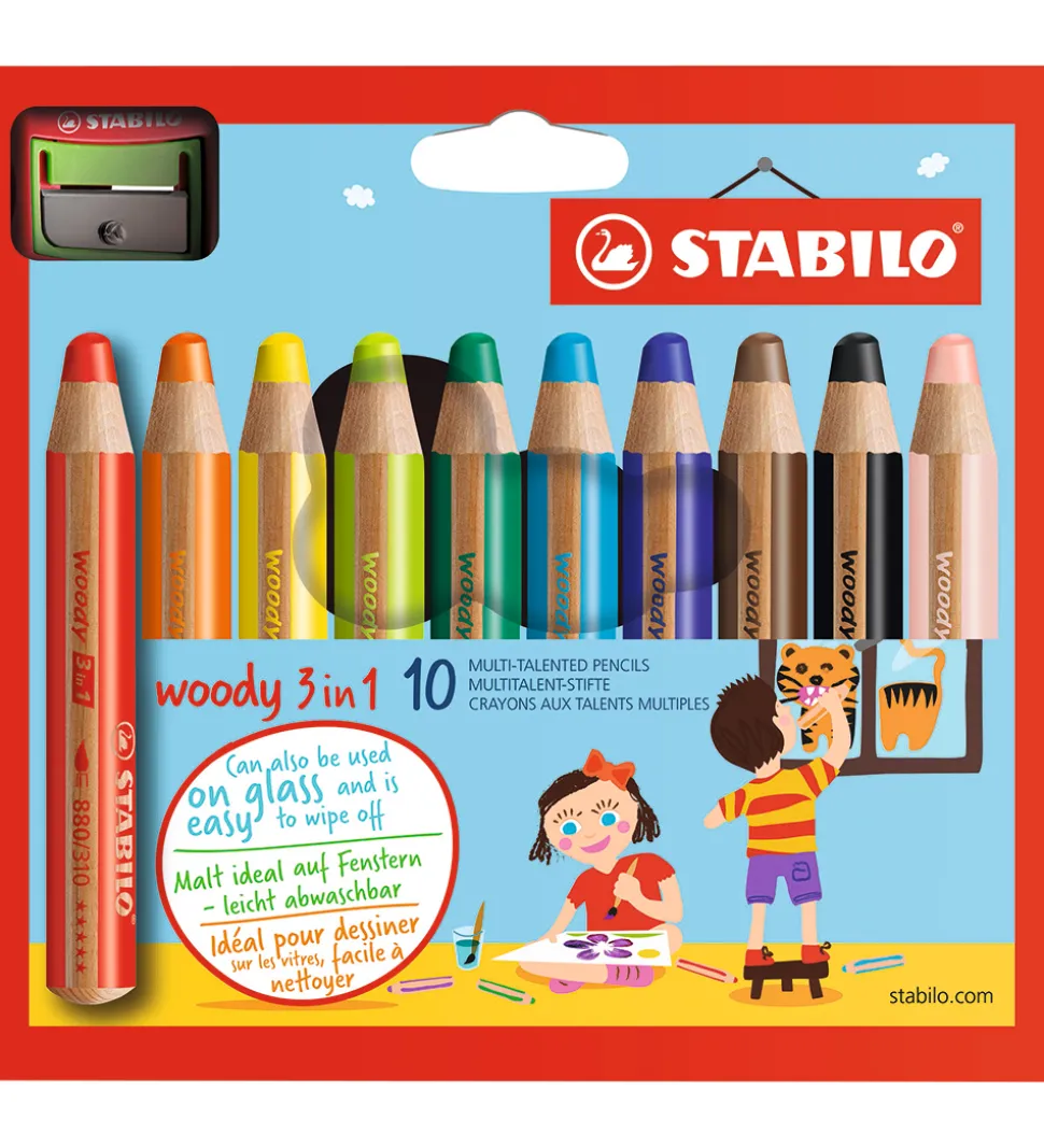 Stabilo Farveblyanter - Woody 3-i-1 - 10 Stk. - Multifarvet