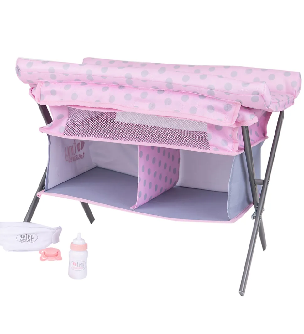 Tiny Treasures Puslebord Til Dukke - Folding Changing Table Cot